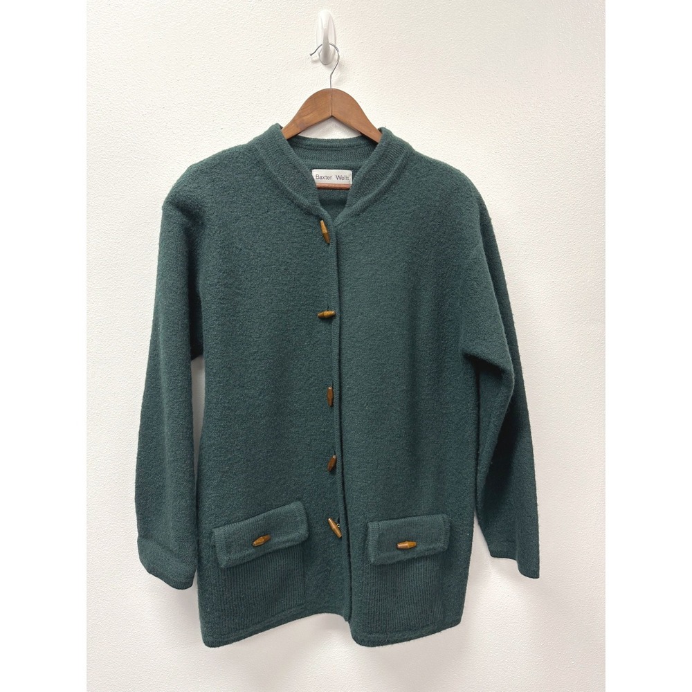 Vintage Baxter & Wells Wool Wood Button Sweater Coat Green L